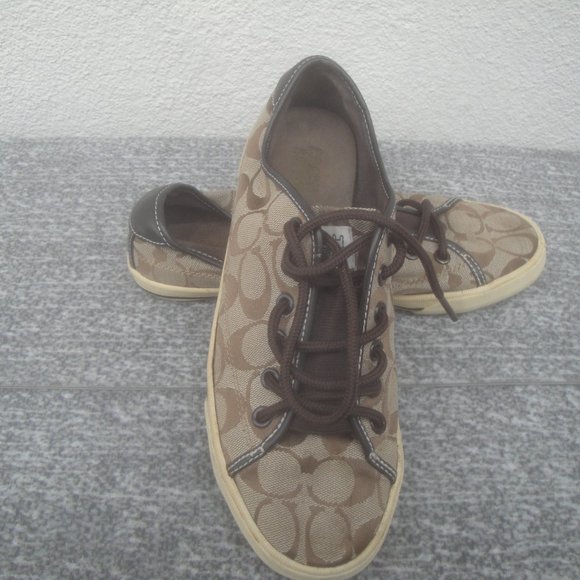 COACH Sneakers w/Tan-Brown Monogram on Fabric with Brown Leather trim - Picture 2 of 9